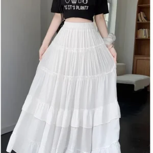 Summer Elastic High-Waist A-Line Maxi Skirt With A Flowing Drape