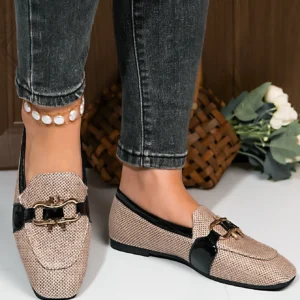 Square-toe Metal-buckle Casual Womens Shoes
