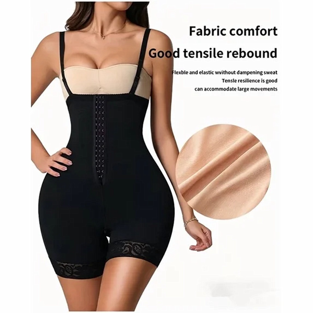 Women's Faja Bodysuit With Tummy Control, High Compression Waist Trainer Shapewear, Seamless Body Shaper With Lace Trim, Adjustable Straps, Zipper Crotch - Image 7
