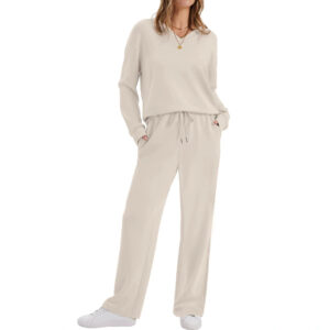 Womens Long-Sleeve Drawstring Casual Pants Set