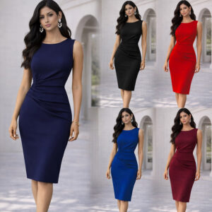Womens European And American-style Round-neck Sheath Dress