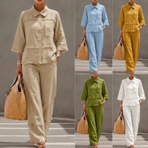 Stylish Casual Lapel Shirt Set With Raw-edged Blouse