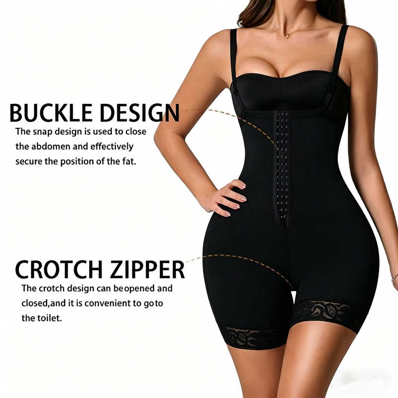 Women's Faja Bodysuit With Tummy Control, High Compression Waist Trainer Shapewear, Seamless Body Shaper With Lace Trim, Adjustable Straps, Zipper Crotch - Image 5