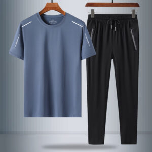 Summer Men's Ice Silk Quick-drying T-shirt And Trousers Two-piece Suit