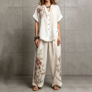 Short-sleeve Top And Wide-leg Pants Casual Two-piece Set